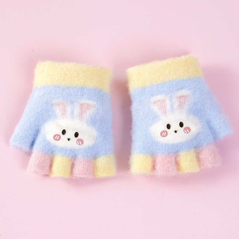 Bērnu pusprstnie cimdi ziemai – siltas no kristāla diegiem, Jacquard raksts, unisex, 1–3 gadi