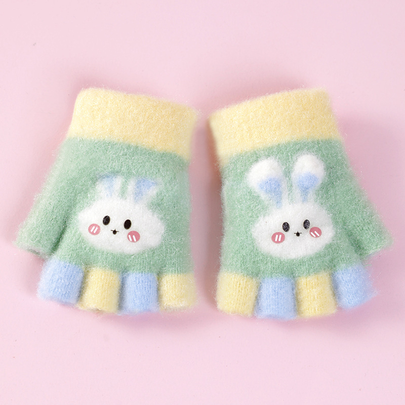 Bērnu pusprstnie cimdi ziemai – siltas no kristāla diegiem, Jacquard raksts, unisex, 1–3 gadi