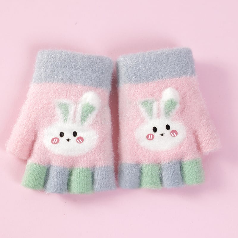 Bērnu pusprstnie cimdi ziemai – siltas no kristāla diegiem, Jacquard raksts, unisex, 1–3 gadi