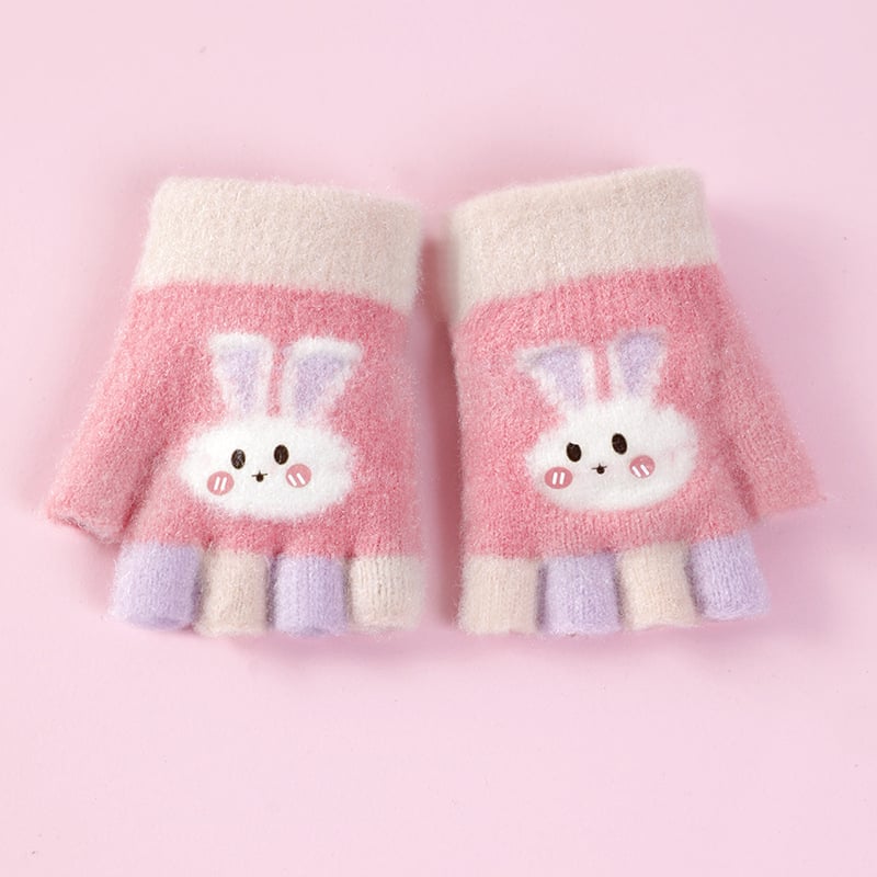 Bērnu pusprstnie cimdi ziemai – siltas no kristāla diegiem, Jacquard raksts, unisex, 1–3 gadi