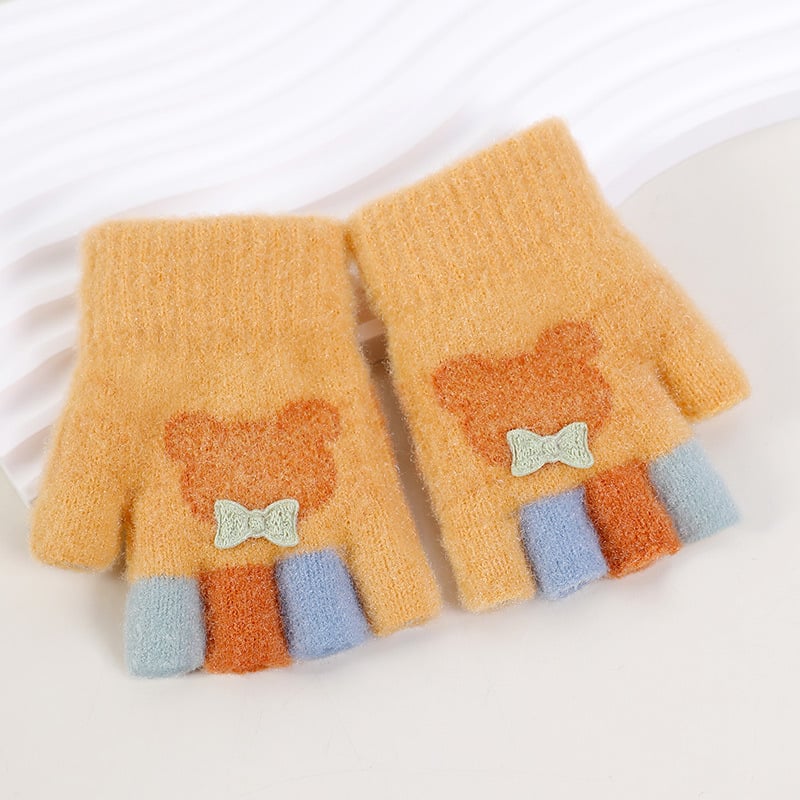 Bērnu pusprstnie cimdi ziemai – siltas no kristāla diegiem, Jacquard raksts, unisex, 1–3 gadi