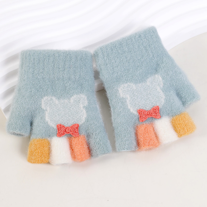 Bērnu pusprstnie cimdi ziemai – siltas no kristāla diegiem, Jacquard raksts, unisex, 1–3 gadi