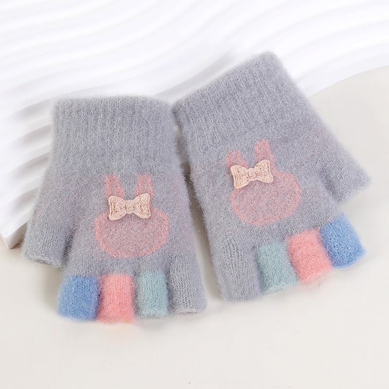 Bērnu pusprstnie cimdi ziemai – siltas no kristāla diegiem, Jacquard raksts, unisex, 1–3 gadi