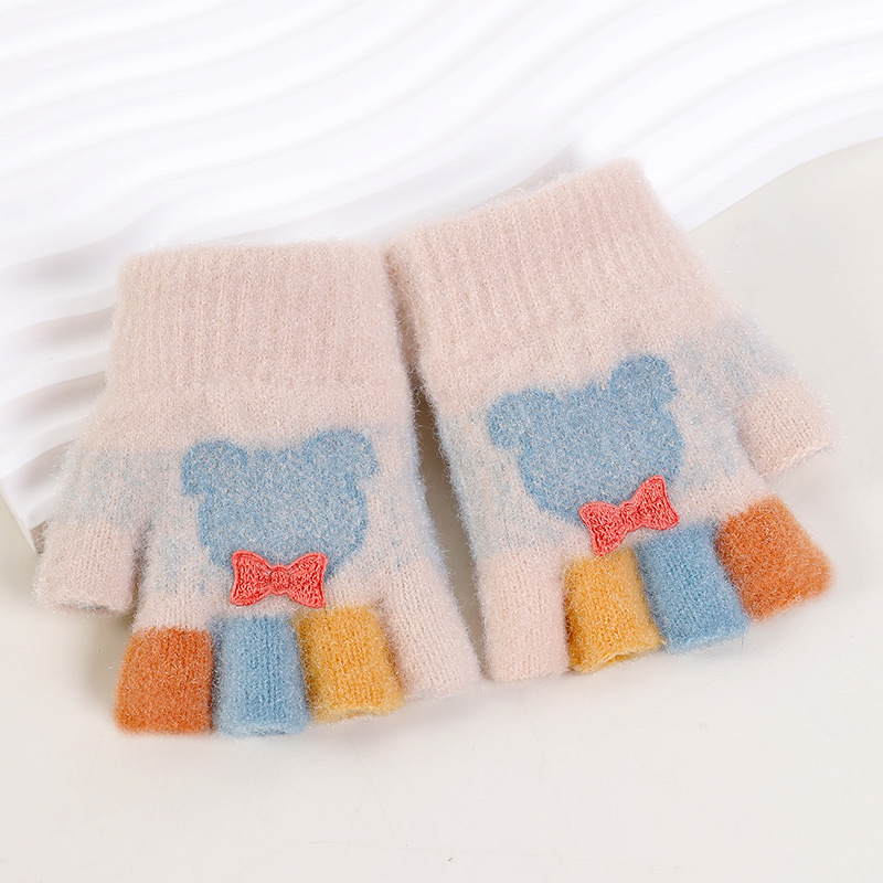 Bērnu pusprstnie cimdi ziemai – siltas no kristāla diegiem, Jacquard raksts, unisex, 1–3 gadi