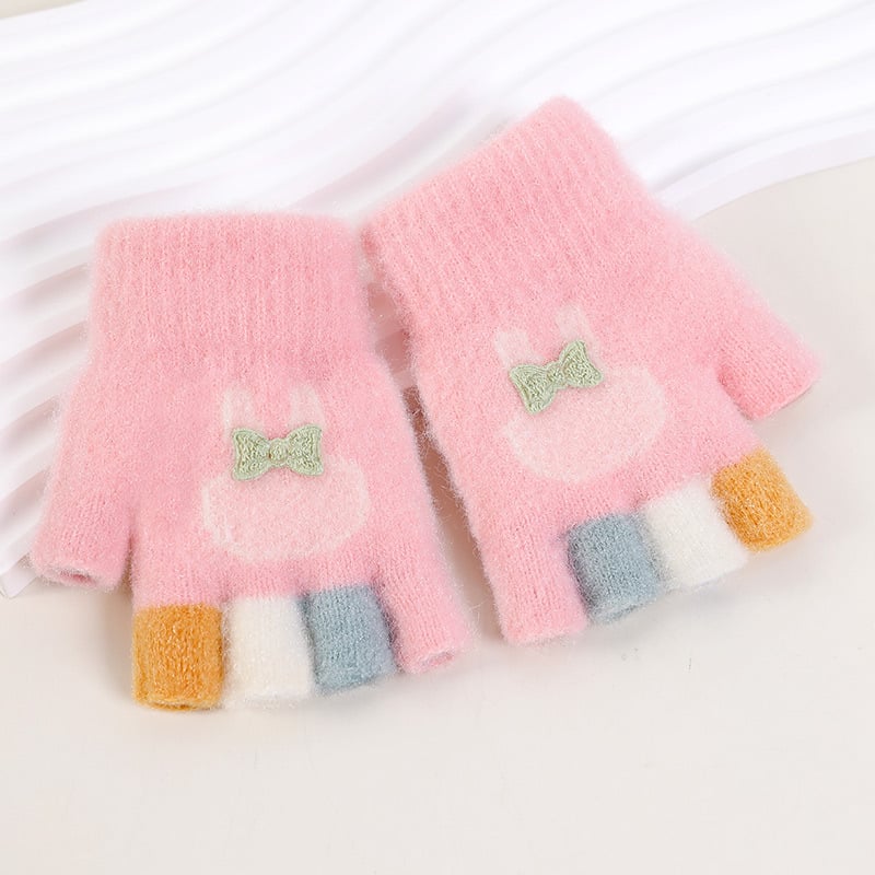 Bērnu pusprstnie cimdi ziemai – siltas no kristāla diegiem, Jacquard raksts, unisex, 1–3 gadi