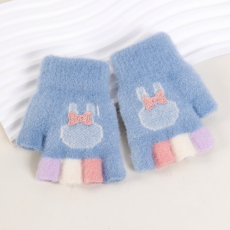 Bērnu pusprstnie cimdi ziemai – siltas no kristāla diegiem, Jacquard raksts, unisex, 1–3 gadi