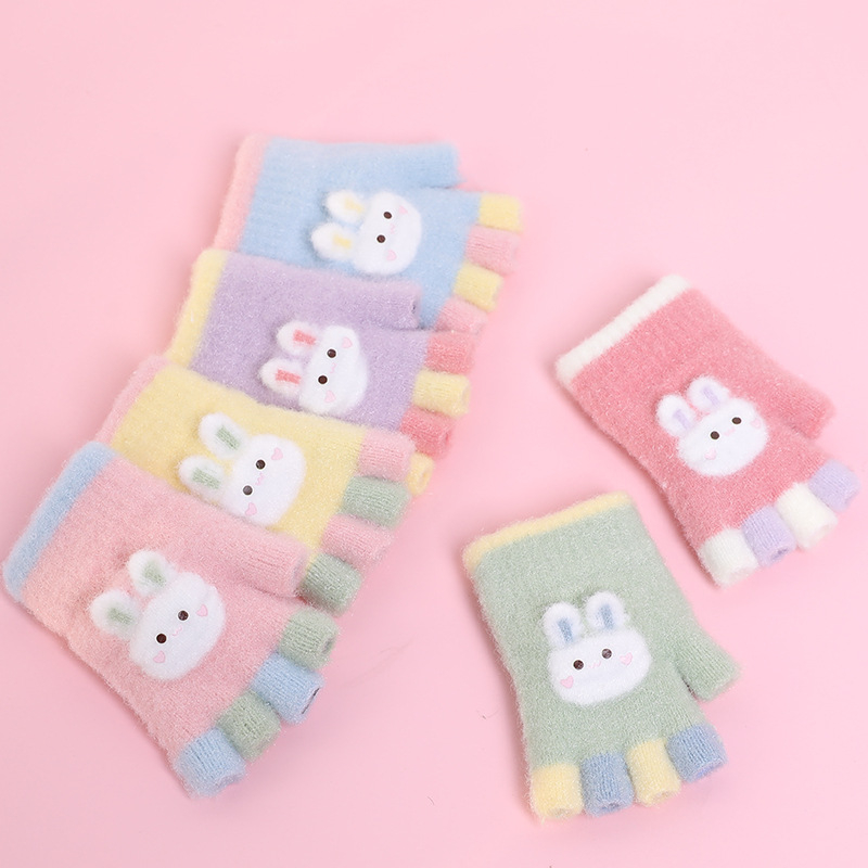 Bērnu pusprstnie cimdi ziemai – siltas no kristāla diegiem, Jacquard raksts, unisex, 1–3 gadi