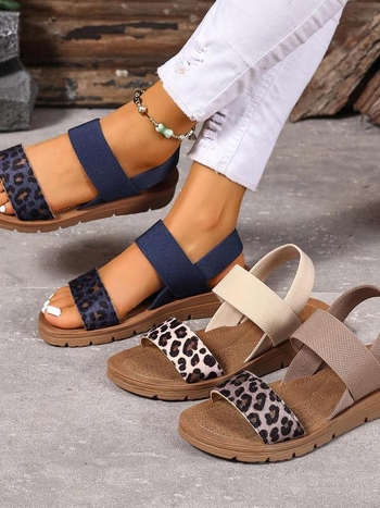 Σανδάλια slingback με άνω μέρος από ραφία, δέρμα με διορθωμένη κόκκωση, ριγέ σχέδιο, φτέρνα 0-1 cm