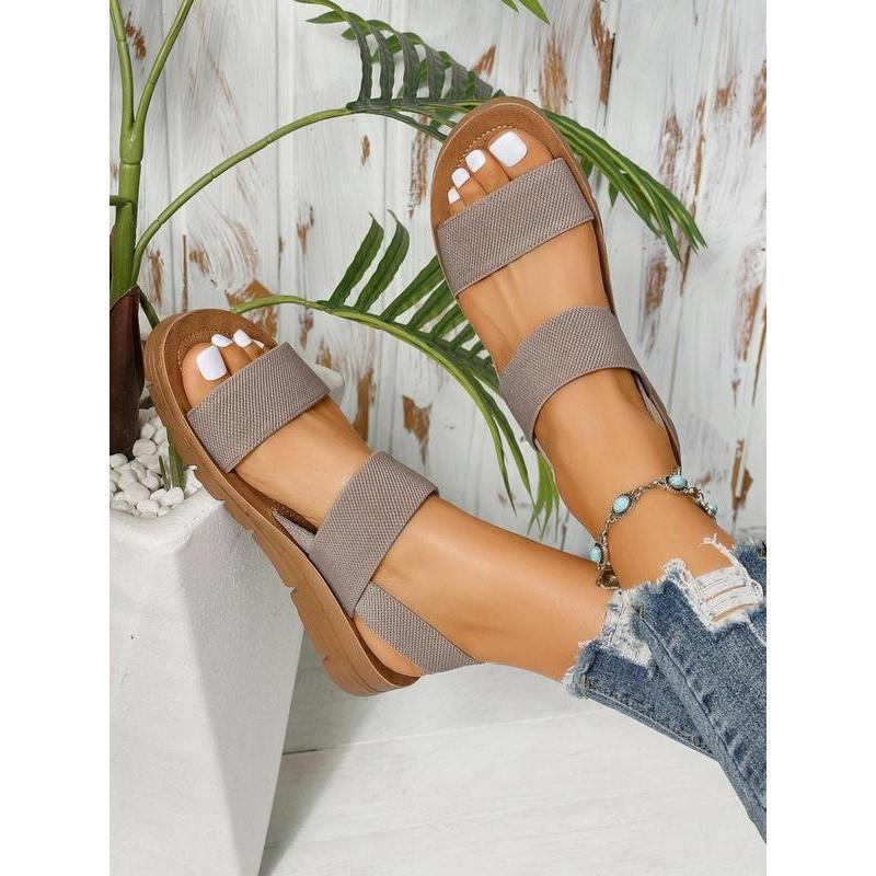 Σανδάλια slingback με άνω μέρος από ραφία, δέρμα με διορθωμένη κόκκωση, ριγέ σχέδιο, φτέρνα 0-1 cm