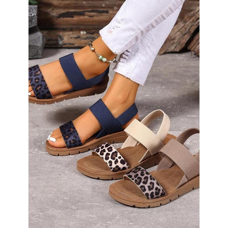 Σανδάλια slingback με άνω μέρος από ραφία, δέρμα με διορθωμένη κόκκωση, ριγέ σχέδιο, φτέρνα 0-1 cm