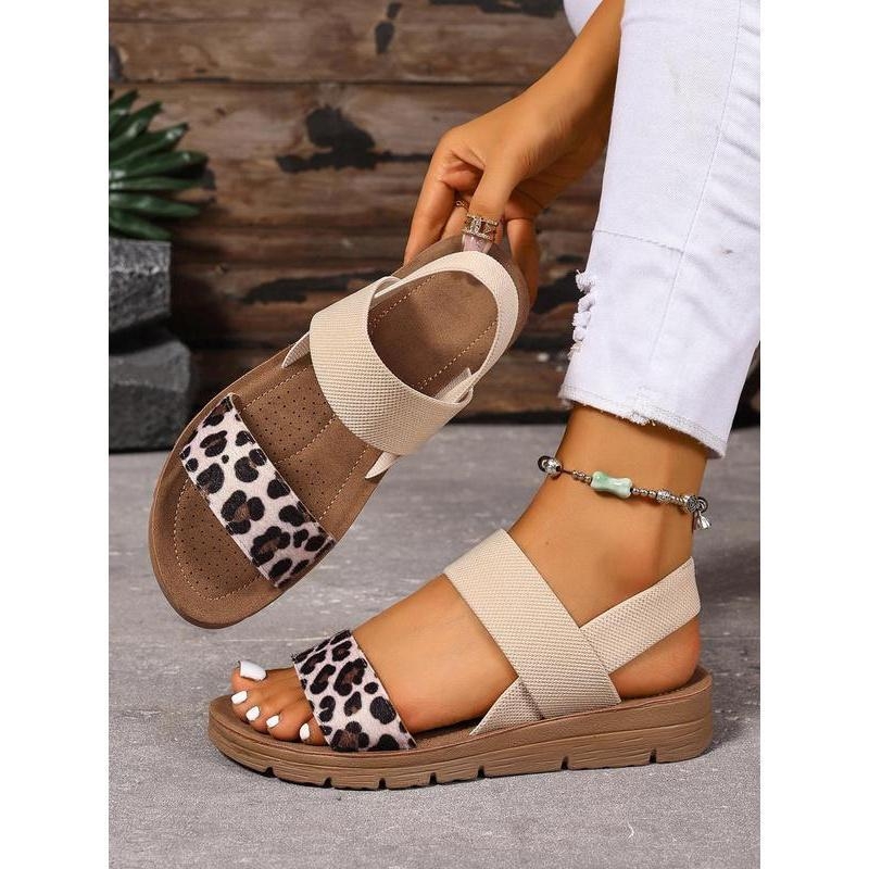 Σανδάλια slingback με άνω μέρος από ραφία, δέρμα με διορθωμένη κόκκωση, ριγέ σχέδιο, φτέρνα 0-1 cm