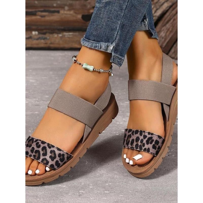 Σανδάλια slingback με άνω μέρος από ραφία, δέρμα με διορθωμένη κόκκωση, ριγέ σχέδιο, φτέρνα 0-1 cm