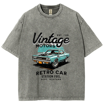 Majica s printom Vintage Motors, digitalni tisak, pamuk, okrugli izrez, kratki rukav