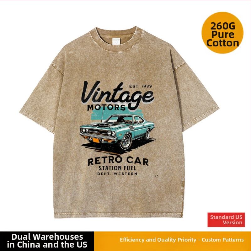 Majica s printom Vintage Motors, digitalni tisak, pamuk, okrugli izrez, kratki rukav