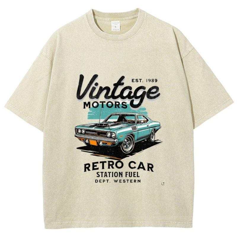 Majica s printom Vintage Motors, digitalni tisak, pamuk, okrugli izrez, kratki rukav