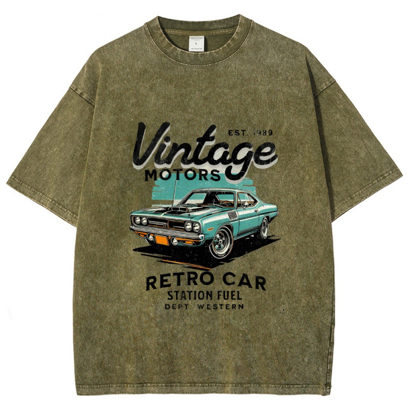 Majica s printom Vintage Motors, digitalni tisak, pamuk, okrugli izrez, kratki rukav