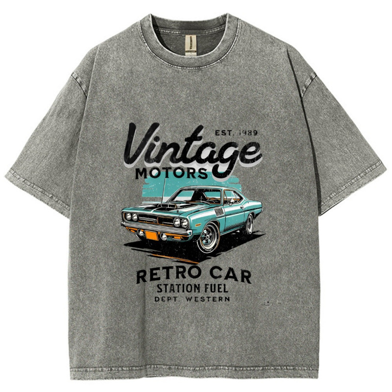 Majica s printom Vintage Motors, digitalni tisak, pamuk, okrugli izrez, kratki rukav