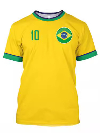 Muško T-shirt s printom brazilskog dresa, prozračan mrežasti materijal, okrugli vrat, kratki rukavi, slobodan kroj