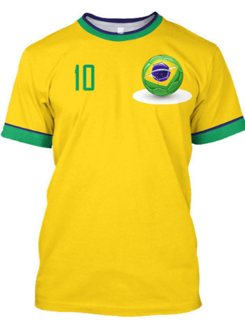 Muško T-shirt s printom brazilskog dresa, prozračan mrežasti materijal, okrugli vrat, kratki rukavi, slobodan kroj