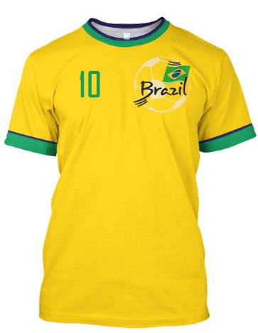 Muško T-shirt s printom brazilskog dresa, prozračan mrežasti materijal, okrugli vrat, kratki rukavi, slobodan kroj