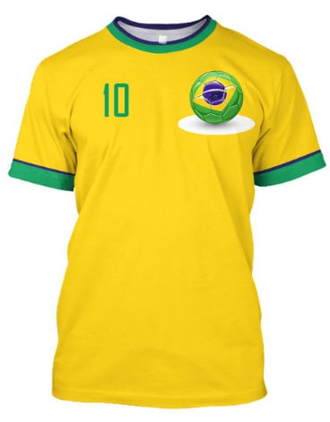 Muško T-shirt s printom brazilskog dresa, prozračan mrežasti materijal, okrugli vrat, kratki rukavi, slobodan kroj