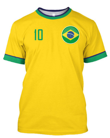 Muško T-shirt s printom brazilskog dresa, prozračan mrežasti materijal, okrugli vrat, kratki rukavi, slobodan kroj