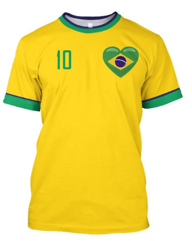 Muško T-shirt s printom brazilskog dresa, prozračan mrežasti materijal, okrugli vrat, kratki rukavi, slobodan kroj