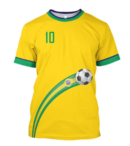 Muško T-shirt s printom brazilskog dresa, prozračan mrežasti materijal, okrugli vrat, kratki rukavi, slobodan kroj