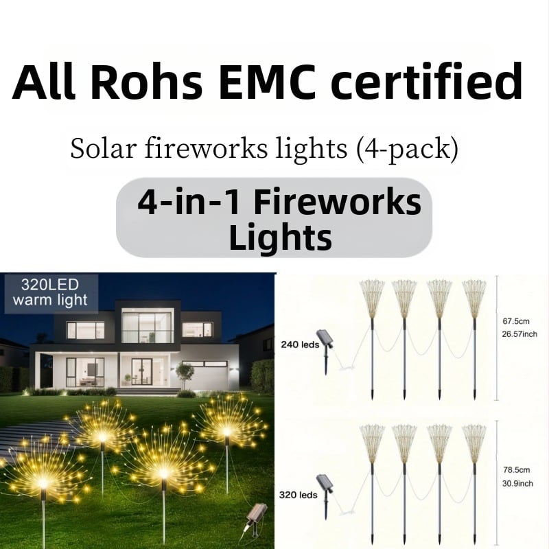 Соларни наземни лампи във формата на цвете за градина, четири части с връзка от един към четири, неръждаема стомана IP65 градинско осветление, 1W LED