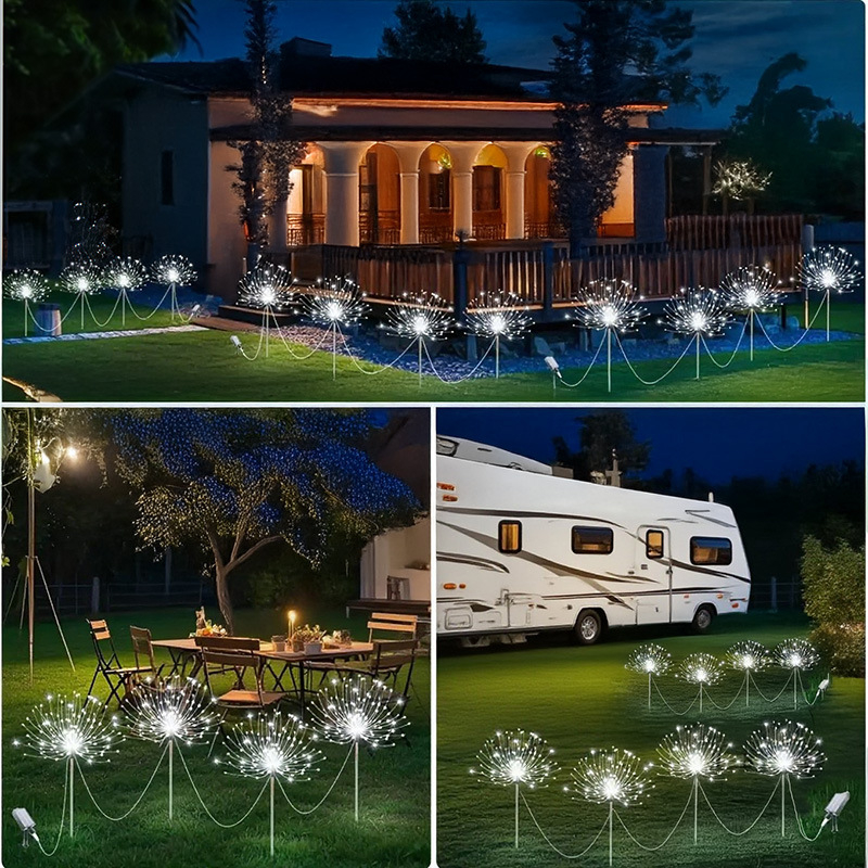 Соларни наземни лампи във формата на цвете за градина, четири части с връзка от един към четири, неръждаема стомана IP65 градинско осветление, 1W LED