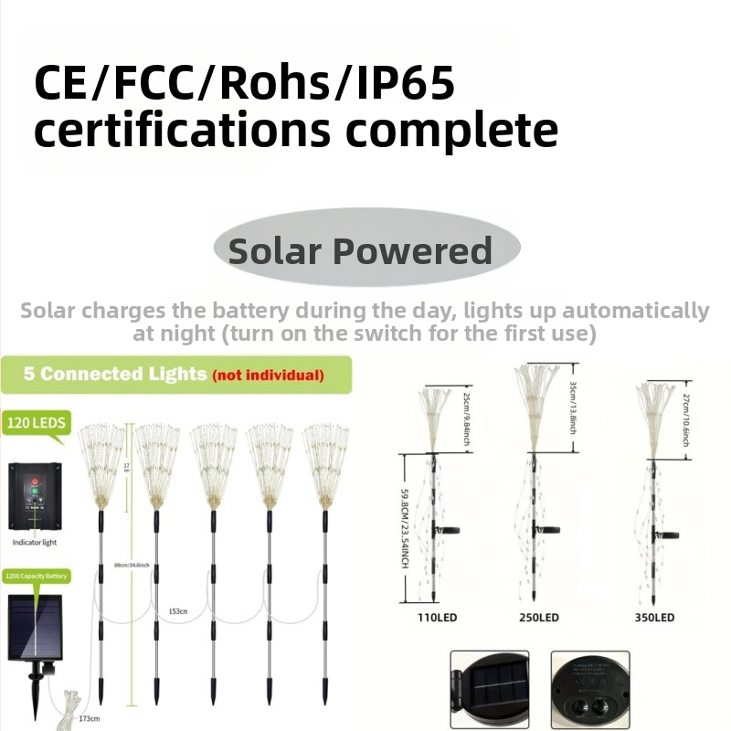 Соларни наземни лампи във формата на цвете за градина, четири части с връзка от един към четири, неръждаема стомана IP65 градинско осветление, 1W LED