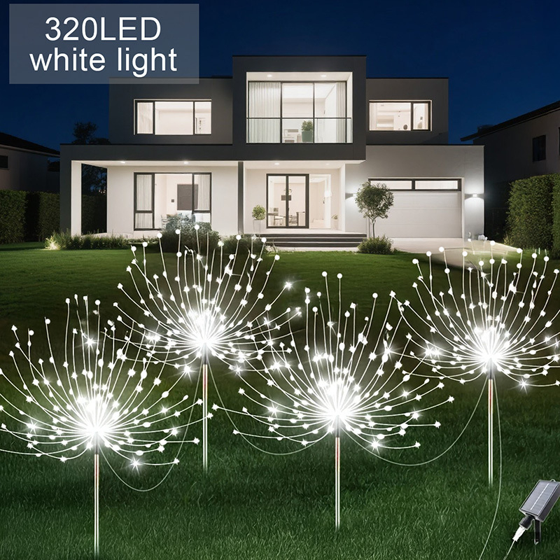 Соларни наземни лампи във формата на цвете за градина, четири части с връзка от един към четири, неръждаема стомана IP65 градинско осветление, 1W LED