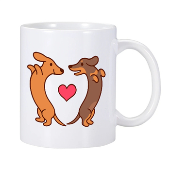 Kafijas krūze ar suņa motīvu — grafiskā pārnešana, biroja lietošanai, porcelāns Bone China, augstas temperatūras izturība, logotipa druka, personalizējama, dāvanu kastē