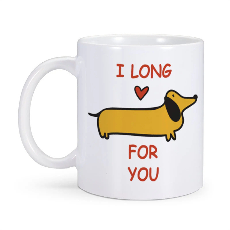 Kafijas krūze ar suņa motīvu — grafiskā pārnešana, biroja lietošanai, porcelāns Bone China, augstas temperatūras izturība, logotipa druka, personalizējama, dāvanu kastē