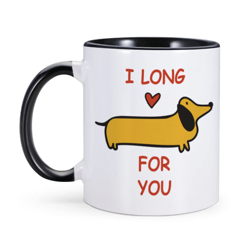 Kafijas krūze ar suņa motīvu — grafiskā pārnešana, biroja lietošanai, porcelāns Bone China, augstas temperatūras izturība, logotipa druka, personalizējama, dāvanu kastē