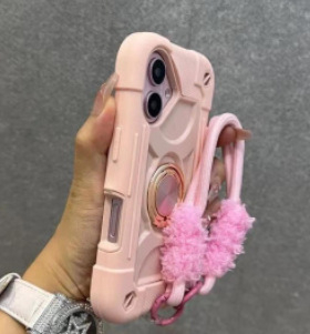 iPhone 16 Pro Max aizsargkārta ar dubultiem pirkstu gredzeniem, silikons, karstā presēšana, triecienizturīga, anti-slīd, putekļu izturīga