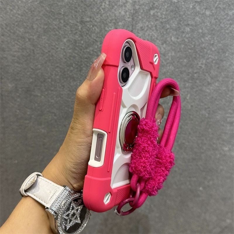 iPhone 16 Pro Max aizsargkārta ar dubultiem pirkstu gredzeniem, silikons, karstā presēšana, triecienizturīga, anti-slīd, putekļu izturīga