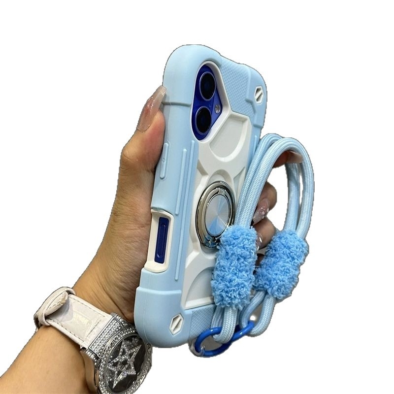 iPhone 16 Pro Max aizsargkārta ar dubultiem pirkstu gredzeniem, silikons, karstā presēšana, triecienizturīga, anti-slīd, putekļu izturīga