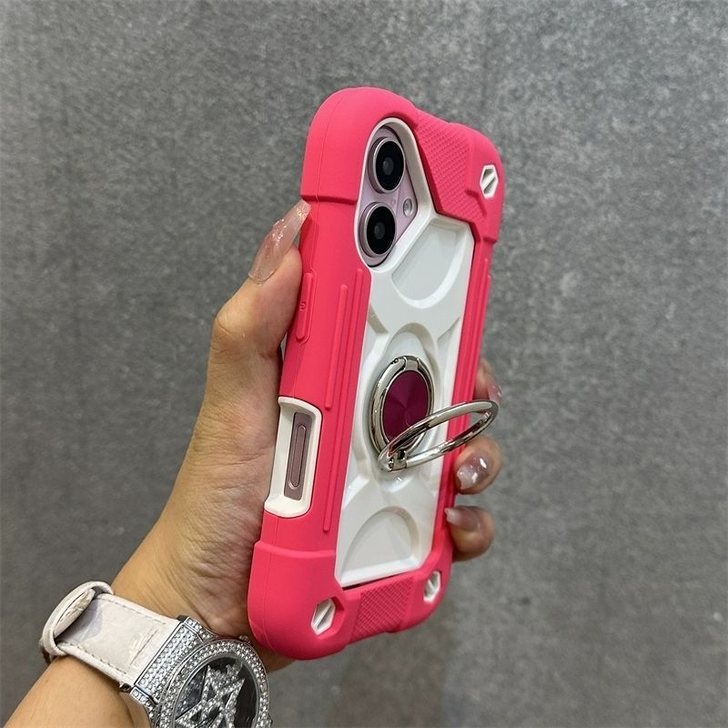 iPhone 16 Pro Max aizsargkārta ar dubultiem pirkstu gredzeniem, silikons, karstā presēšana, triecienizturīga, anti-slīd, putekļu izturīga