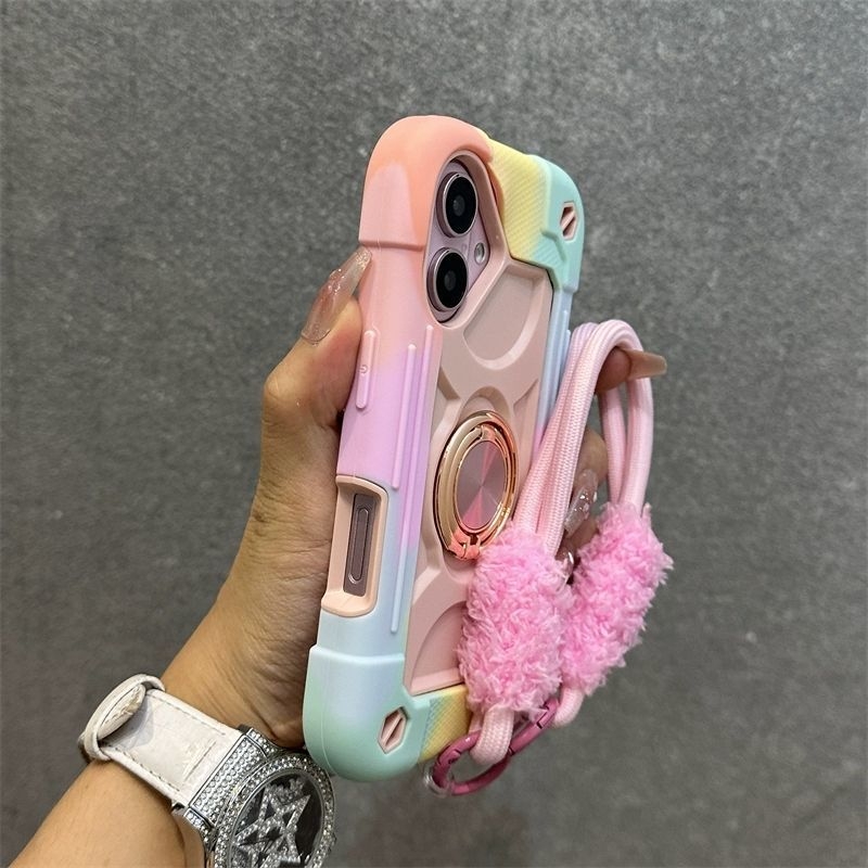 iPhone 16 Pro Max aizsargkārta ar dubultiem pirkstu gredzeniem, silikons, karstā presēšana, triecienizturīga, anti-slīd, putekļu izturīga