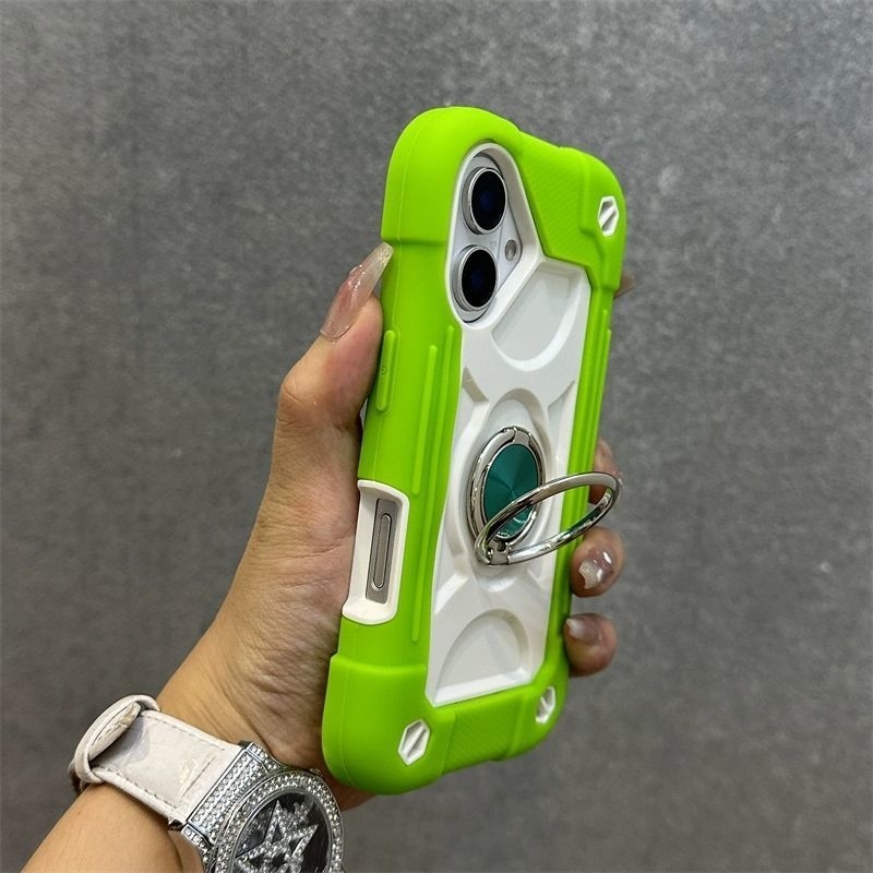 iPhone 16 Pro Max aizsargkārta ar dubultiem pirkstu gredzeniem, silikons, karstā presēšana, triecienizturīga, anti-slīd, putekļu izturīga