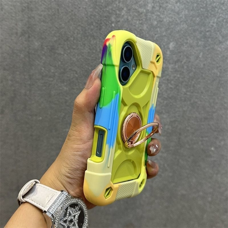 iPhone 16 Pro Max aizsargkārta ar dubultiem pirkstu gredzeniem, silikons, karstā presēšana, triecienizturīga, anti-slīd, putekļu izturīga