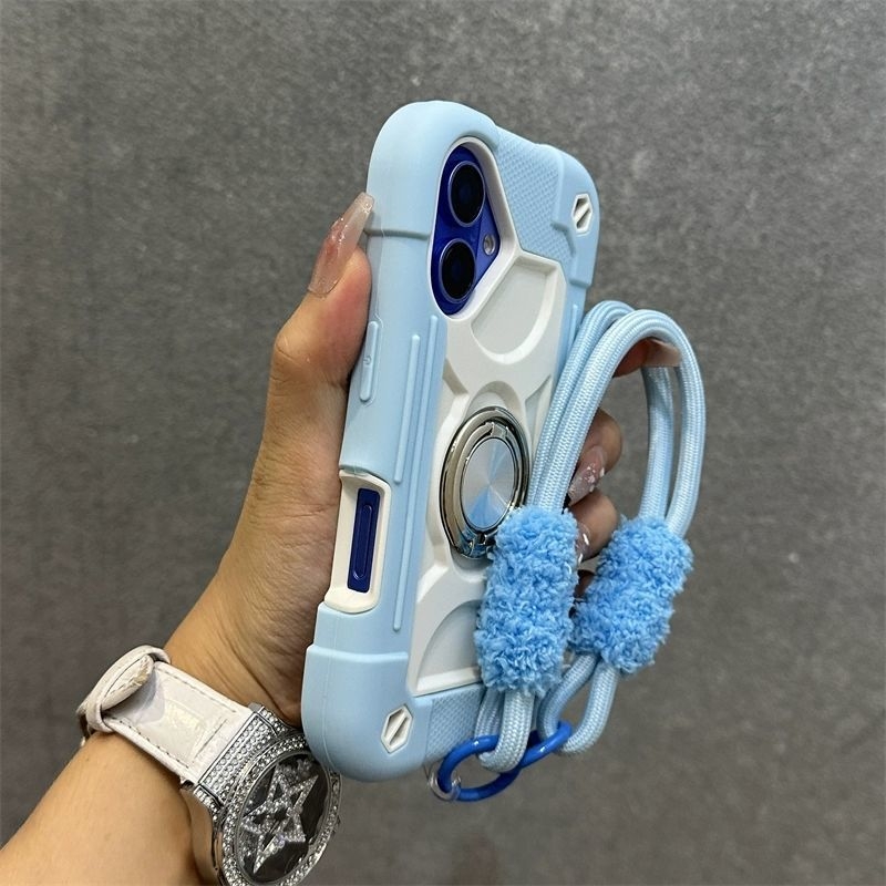 iPhone 16 Pro Max aizsargkārta ar dubultiem pirkstu gredzeniem, silikons, karstā presēšana, triecienizturīga, anti-slīd, putekļu izturīga