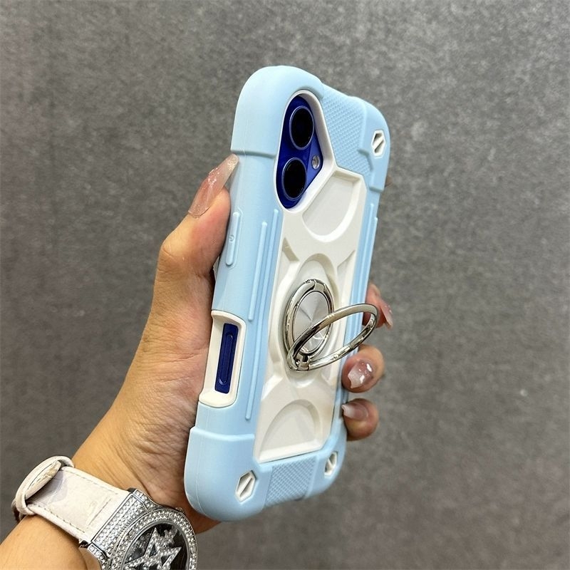 iPhone 16 Pro Max aizsargkārta ar dubultiem pirkstu gredzeniem, silikons, karstā presēšana, triecienizturīga, anti-slīd, putekļu izturīga