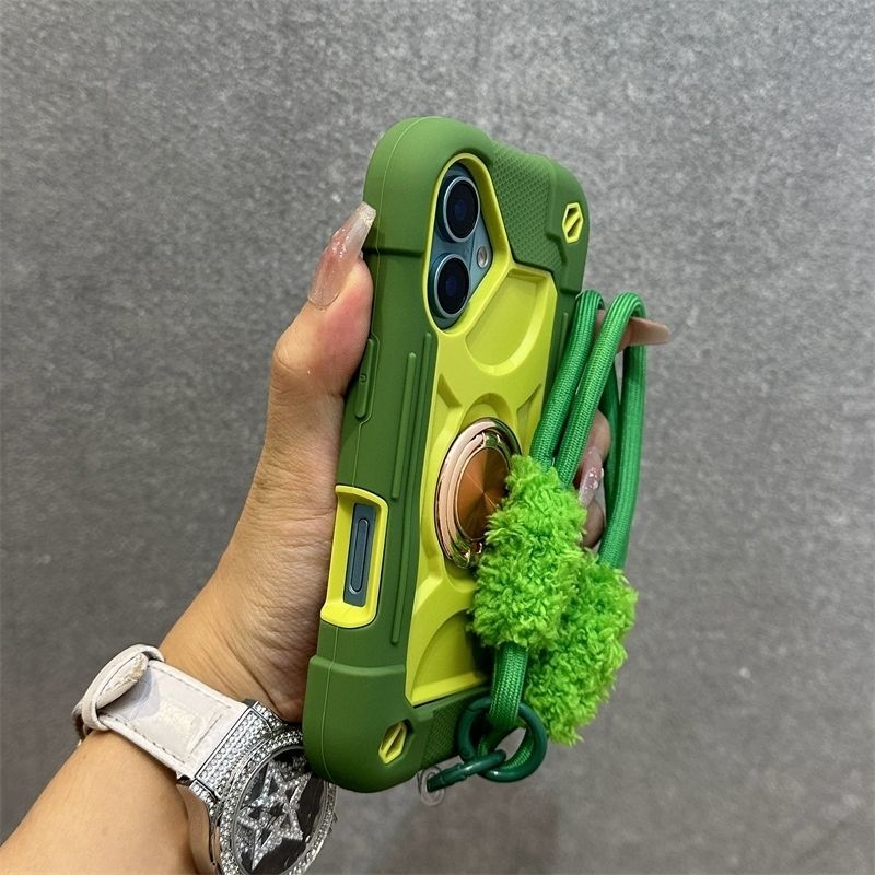 iPhone 16 Pro Max aizsargkārta ar dubultiem pirkstu gredzeniem, silikons, karstā presēšana, triecienizturīga, anti-slīd, putekļu izturīga