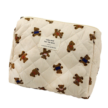 Kozmetička torbica s karikaturnim medvjedom, tijelo od pamuka, podstava od poliestera, velika kapacitet, putna kozmetička torbica, unisex