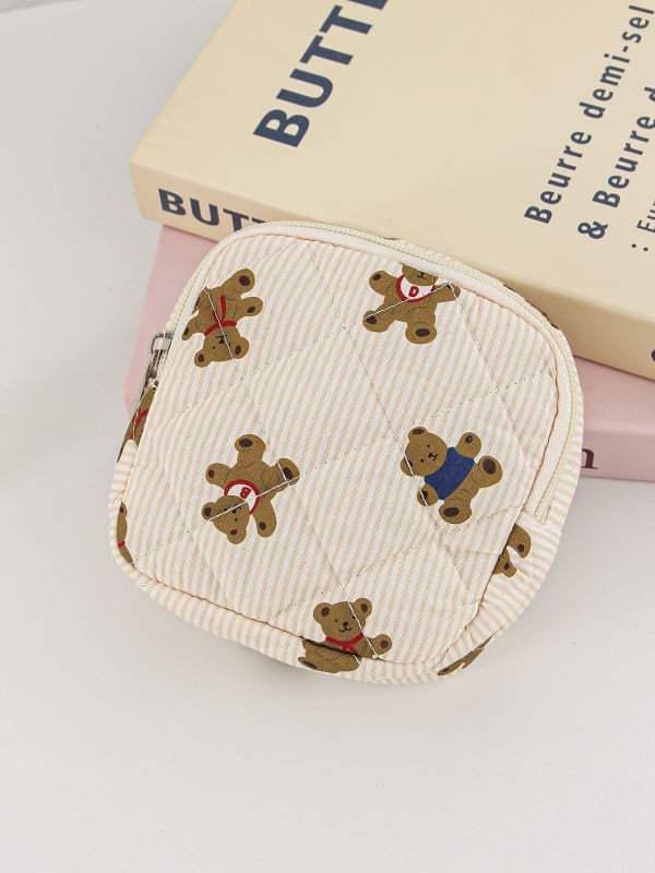 Kozmetička torbica s karikaturnim medvjedom, tijelo od pamuka, podstava od poliestera, velika kapacitet, putna kozmetička torbica, unisex