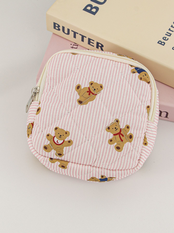 Kozmetička torbica s karikaturnim medvjedom, tijelo od pamuka, podstava od poliestera, velika kapacitet, putna kozmetička torbica, unisex
