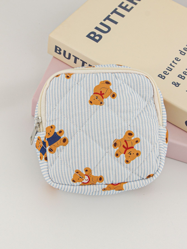 Kozmetička torbica s karikaturnim medvjedom, tijelo od pamuka, podstava od poliestera, velika kapacitet, putna kozmetička torbica, unisex