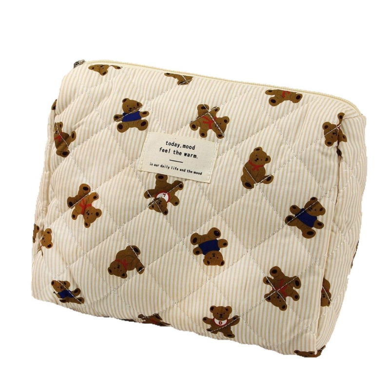 Kozmetička torbica s karikaturnim medvjedom, tijelo od pamuka, podstava od poliestera, velika kapacitet, putna kozmetička torbica, unisex